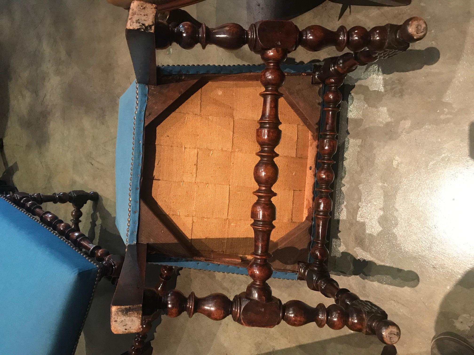 Pair 17th Century Louis XIII Period Dining Room Side Hallway Chairs Hand Carved For Sale 7