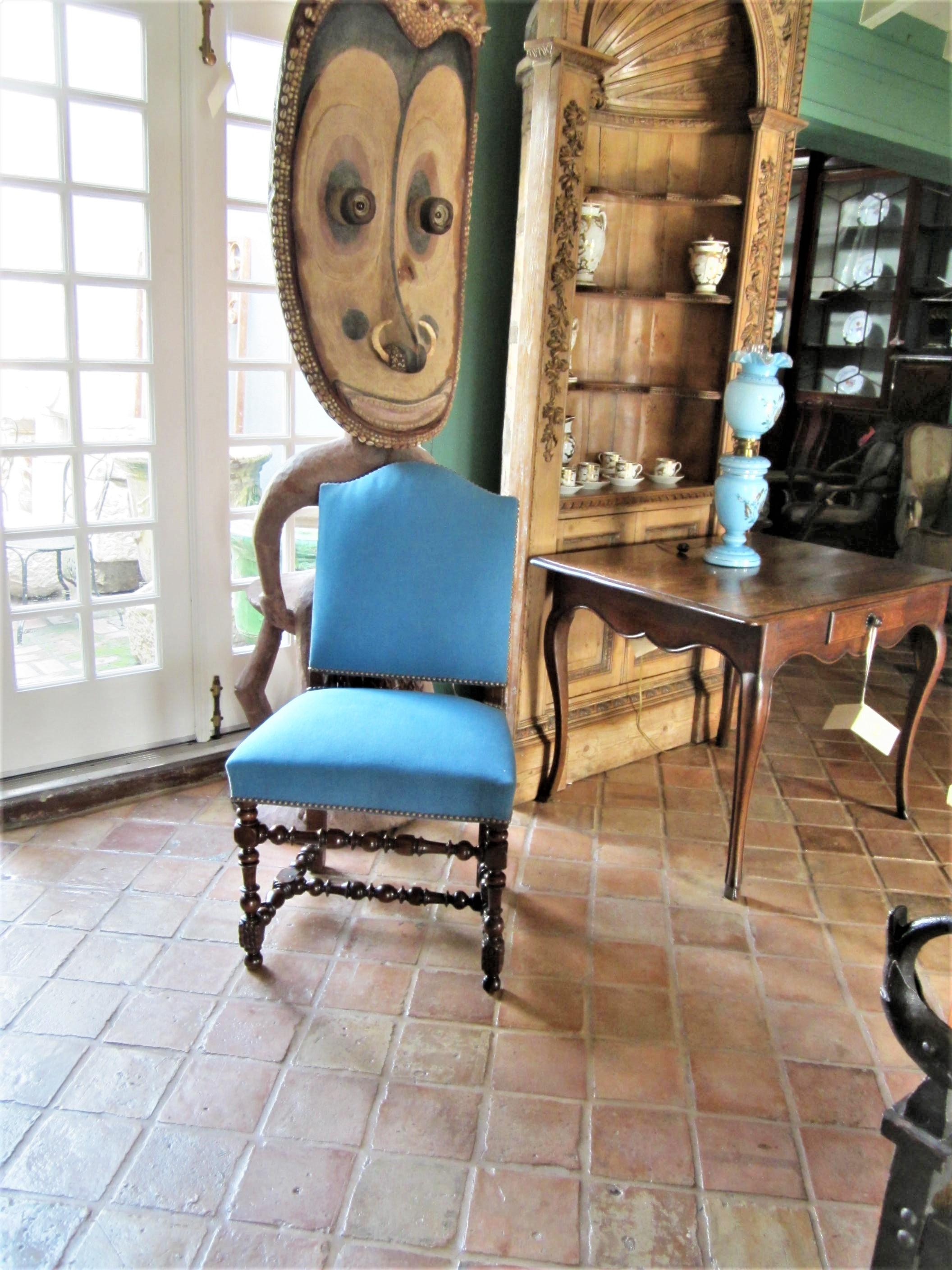 Pair 17th Century Louis XIII Period Dining Room Side Hallway Chairs Hand Carved In Fair Condition For Sale In West Hollywood, CA