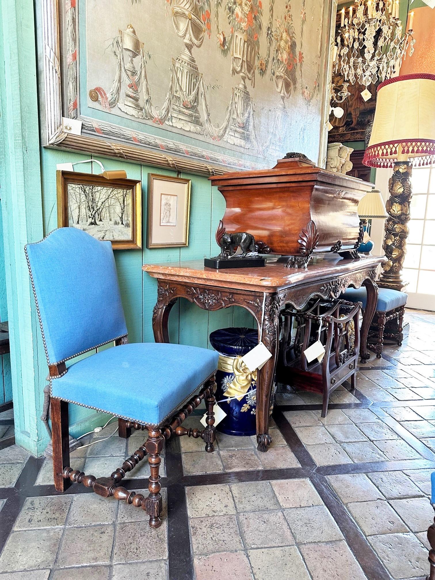 18th Century and Earlier Pair 17th Century Louis XIII Period Dining Room Side Hallway Chairs Hand Carved For Sale
