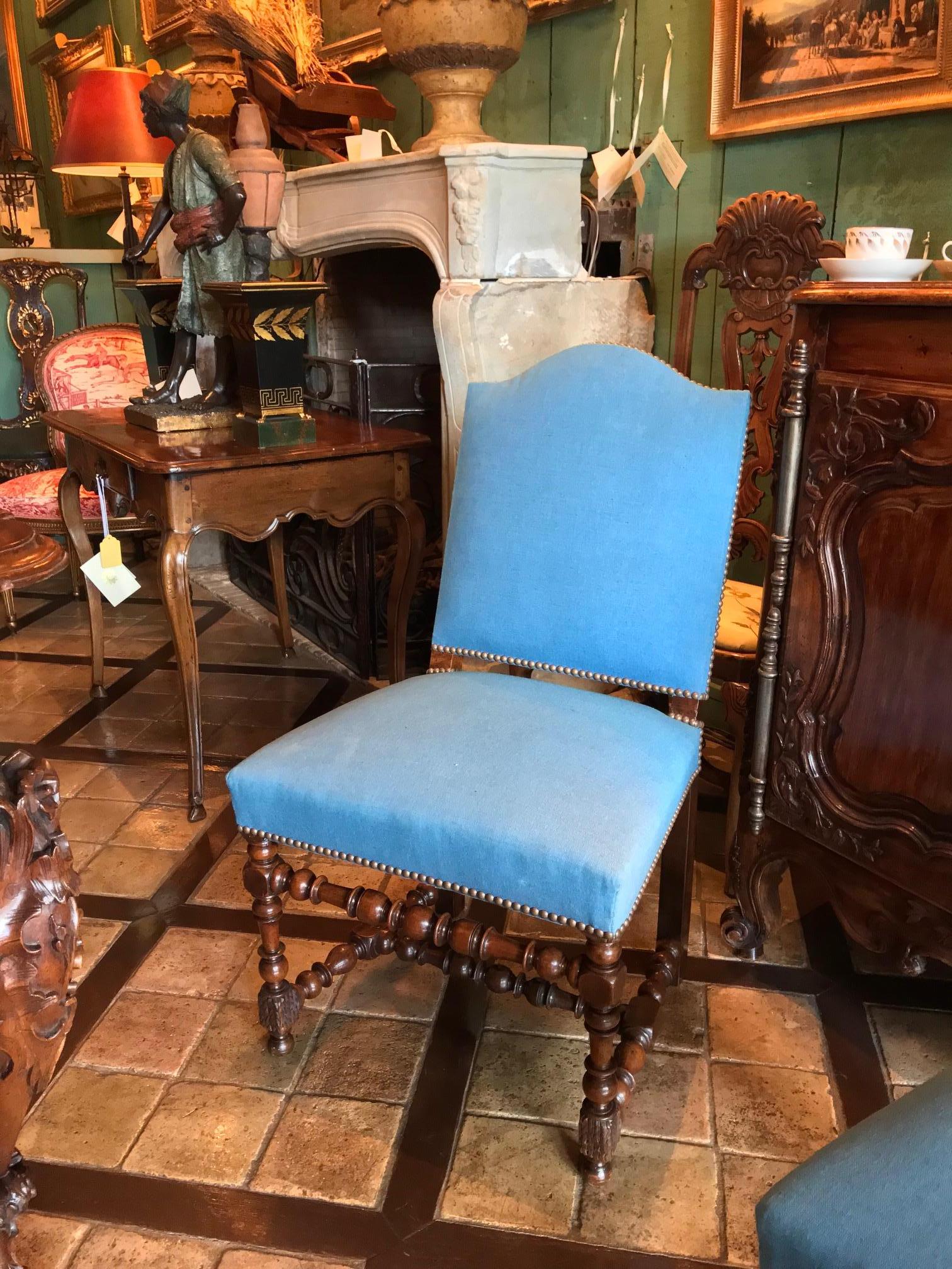 Metal Pair 17th Century Louis XIII Period Dining Room Side Hallway Chairs Hand Carved For Sale