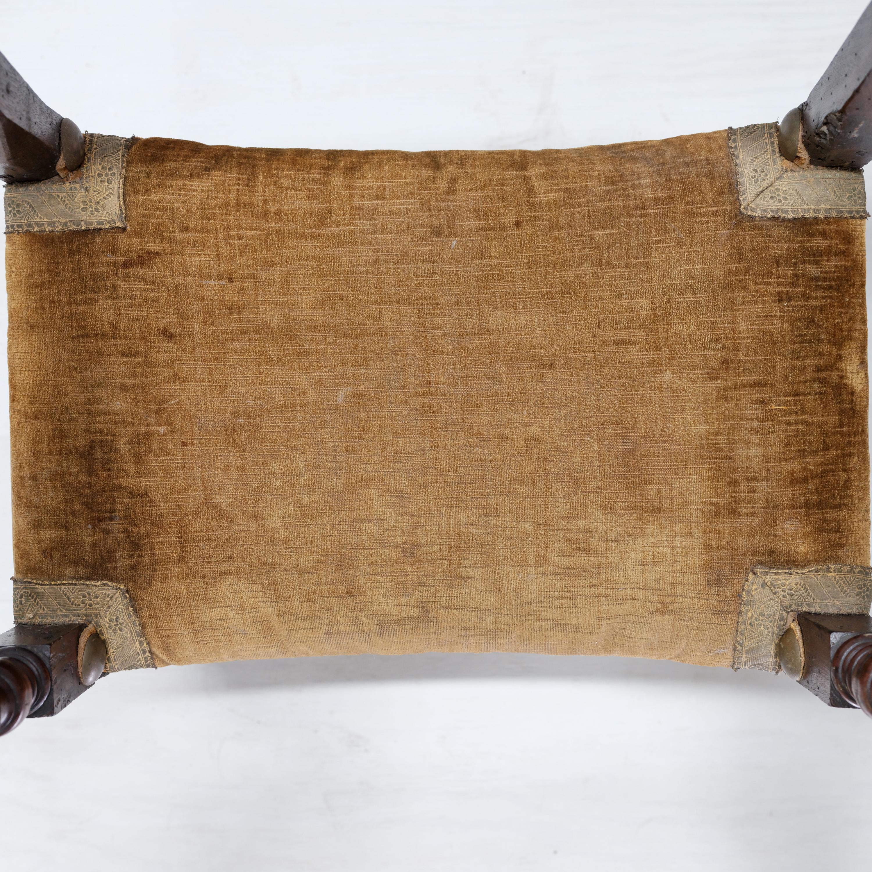 Pair, 17th Century Spanish Armchairs, Hardwood, Velvet, Gilding 4