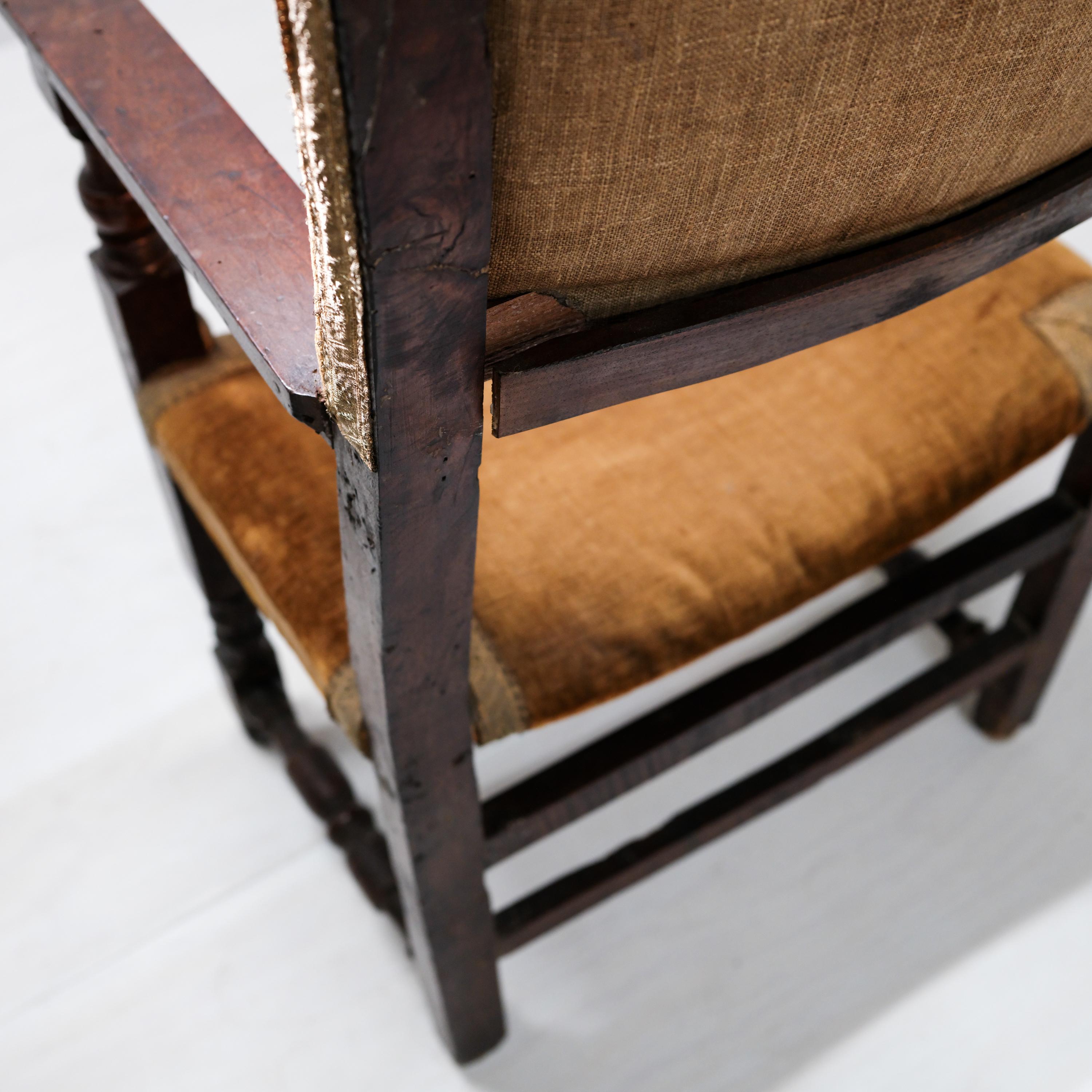 Pair, 17th Century Spanish Armchairs, Hardwood, Velvet, Gilding 8