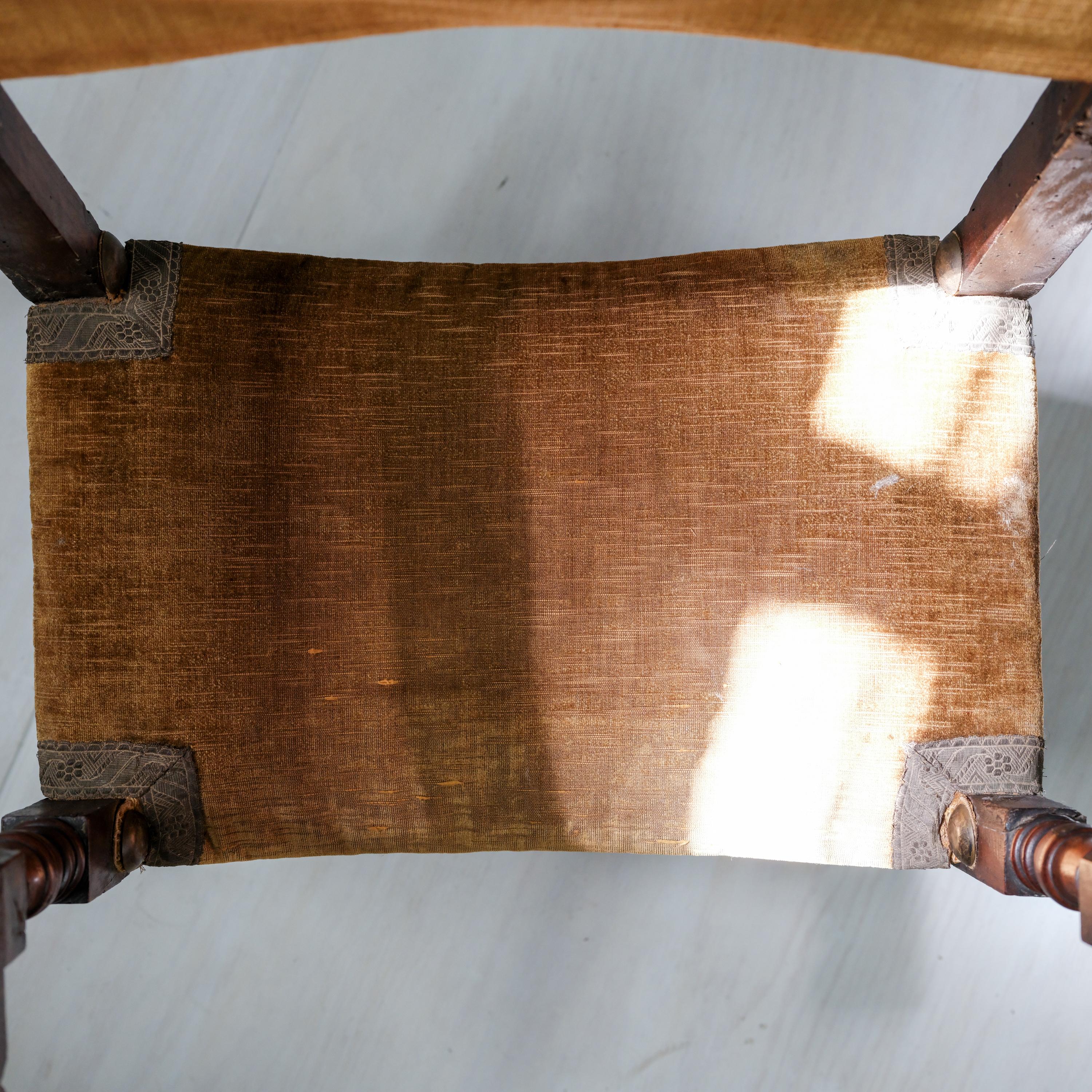 Pair, 17th Century Spanish Armchairs, Hardwood, Velvet, Gilding 2