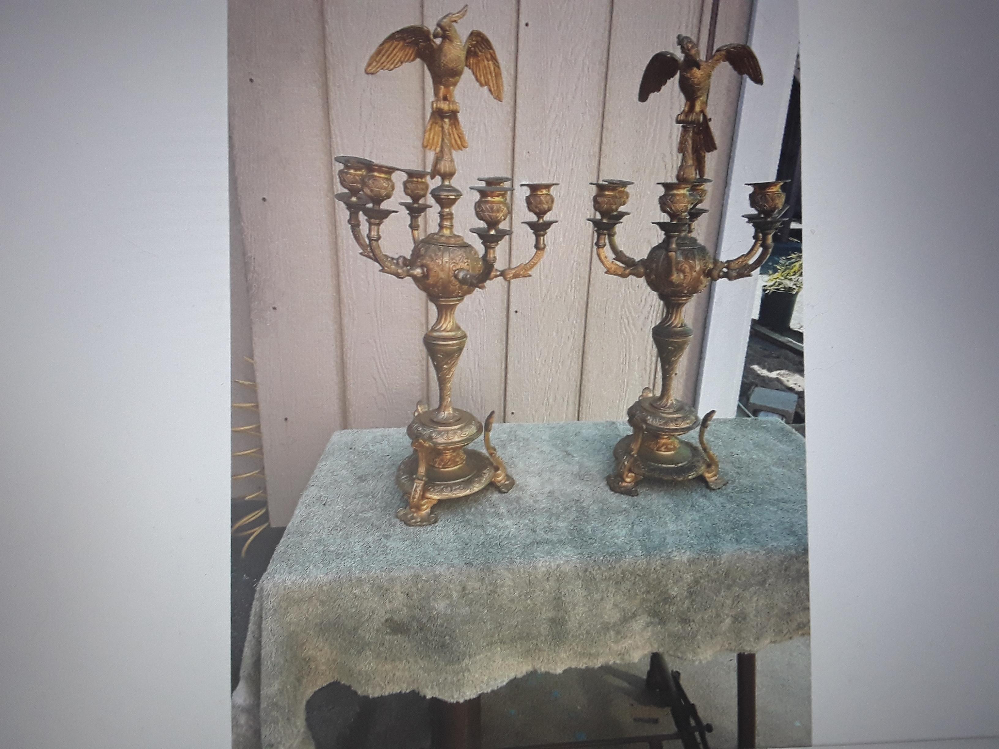 Pair 18/19thc XL French Gilt Bronze Opposing Face Parrot Candelabra C. Cressent? For Sale 5