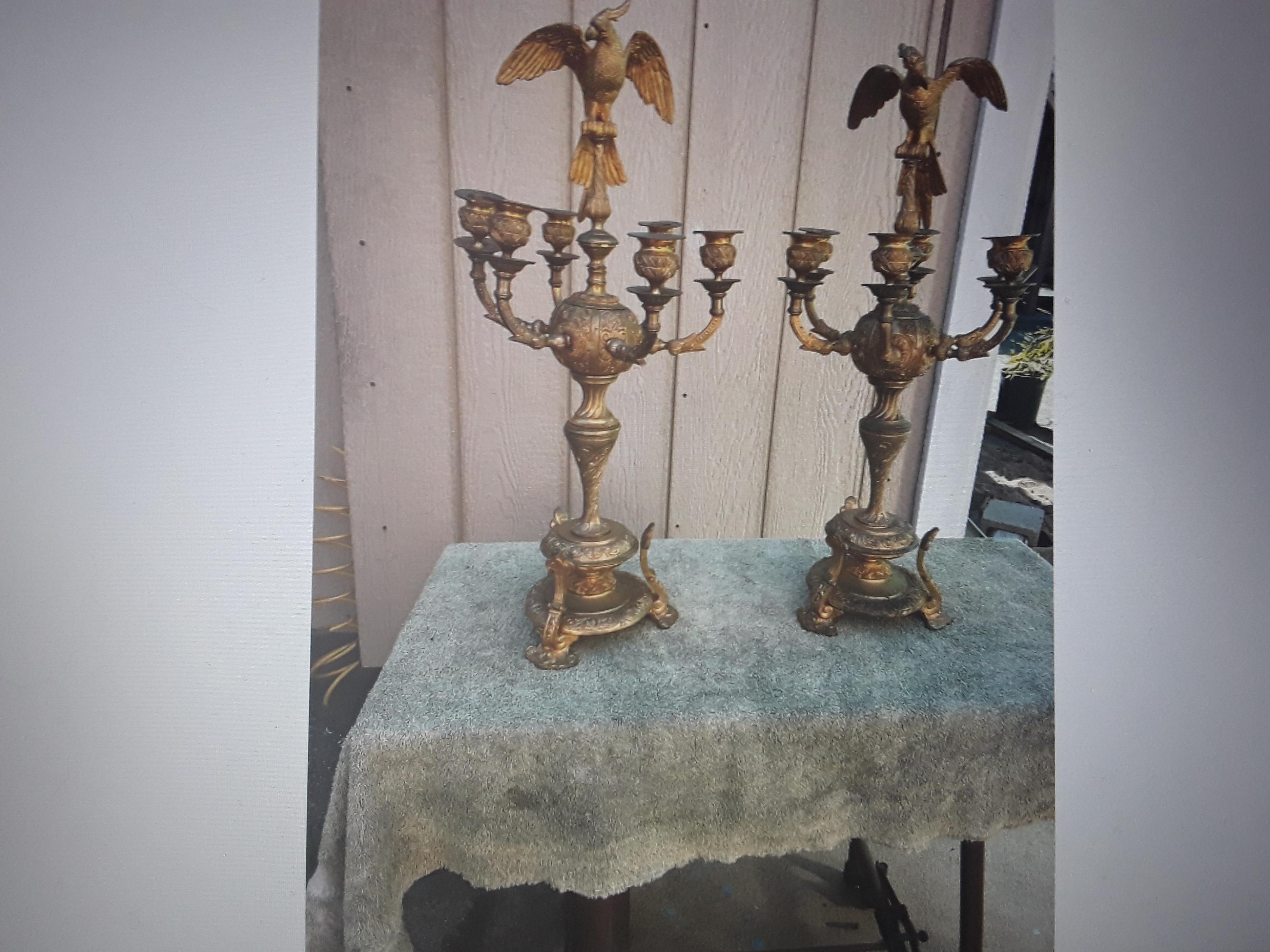 Pair 18/19thc XL French Gilt Bronze Opposing Face Parrot Candelabra C. Cressent? For Sale 7