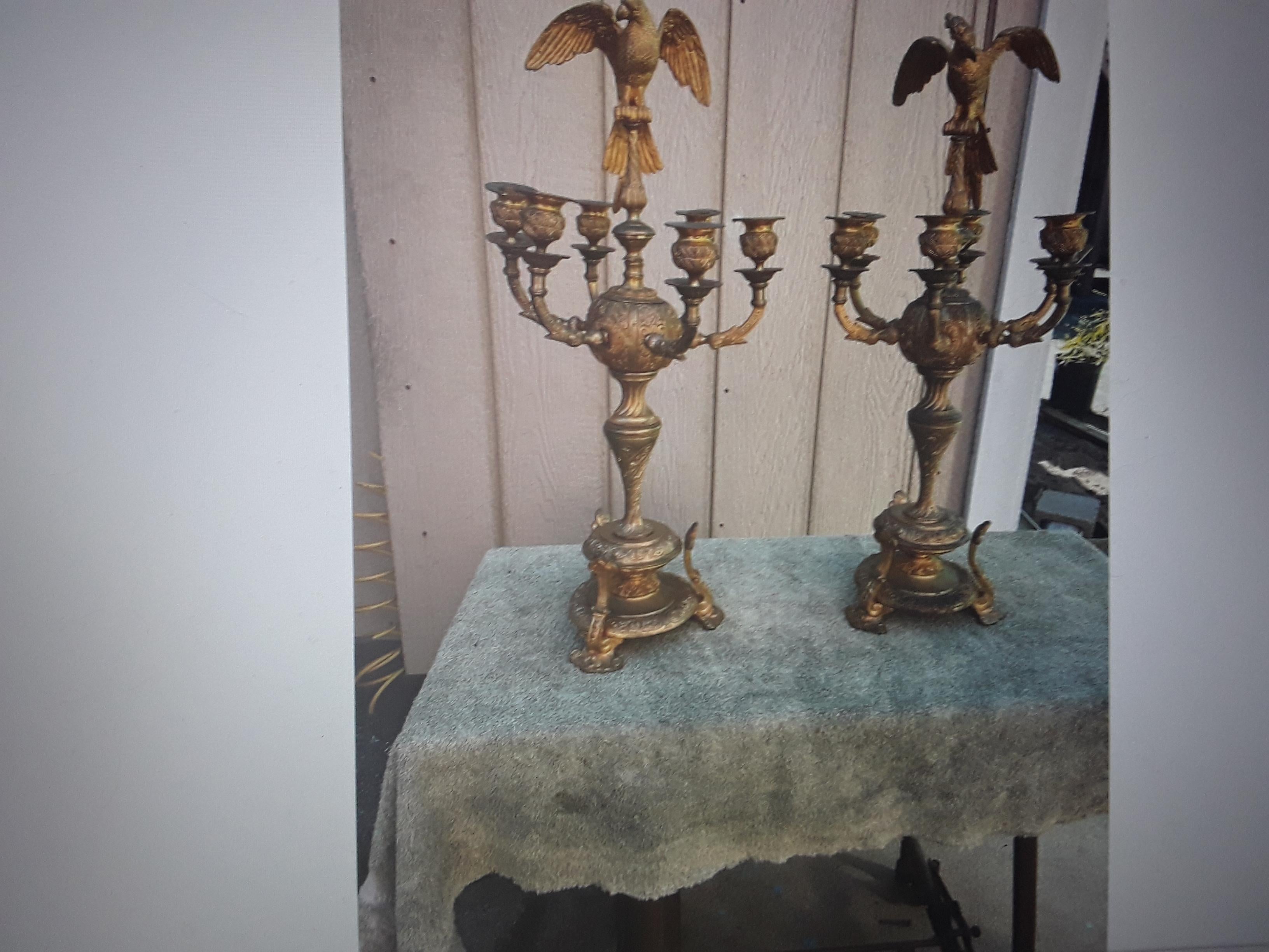 Pair 18/19thc XL French Gilt Bronze Opposing Face Parrot Candelabra C. Cressent? In Good Condition For Sale In Opa Locka, FL