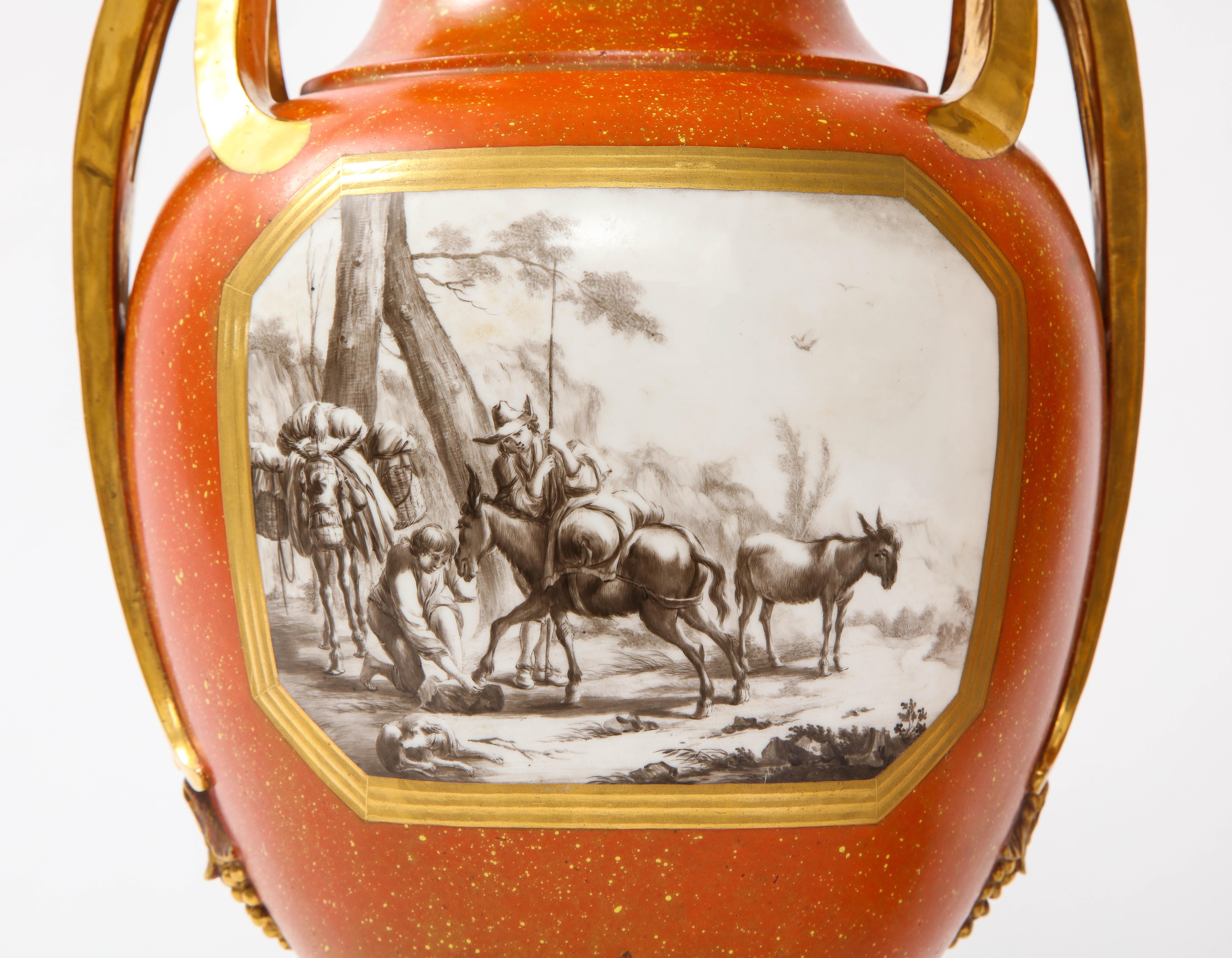 Pair 18 C. Sevres Porcelain Faux Porphyry Vases w/ Blue Script Sevres R.F. Mark For Sale 3