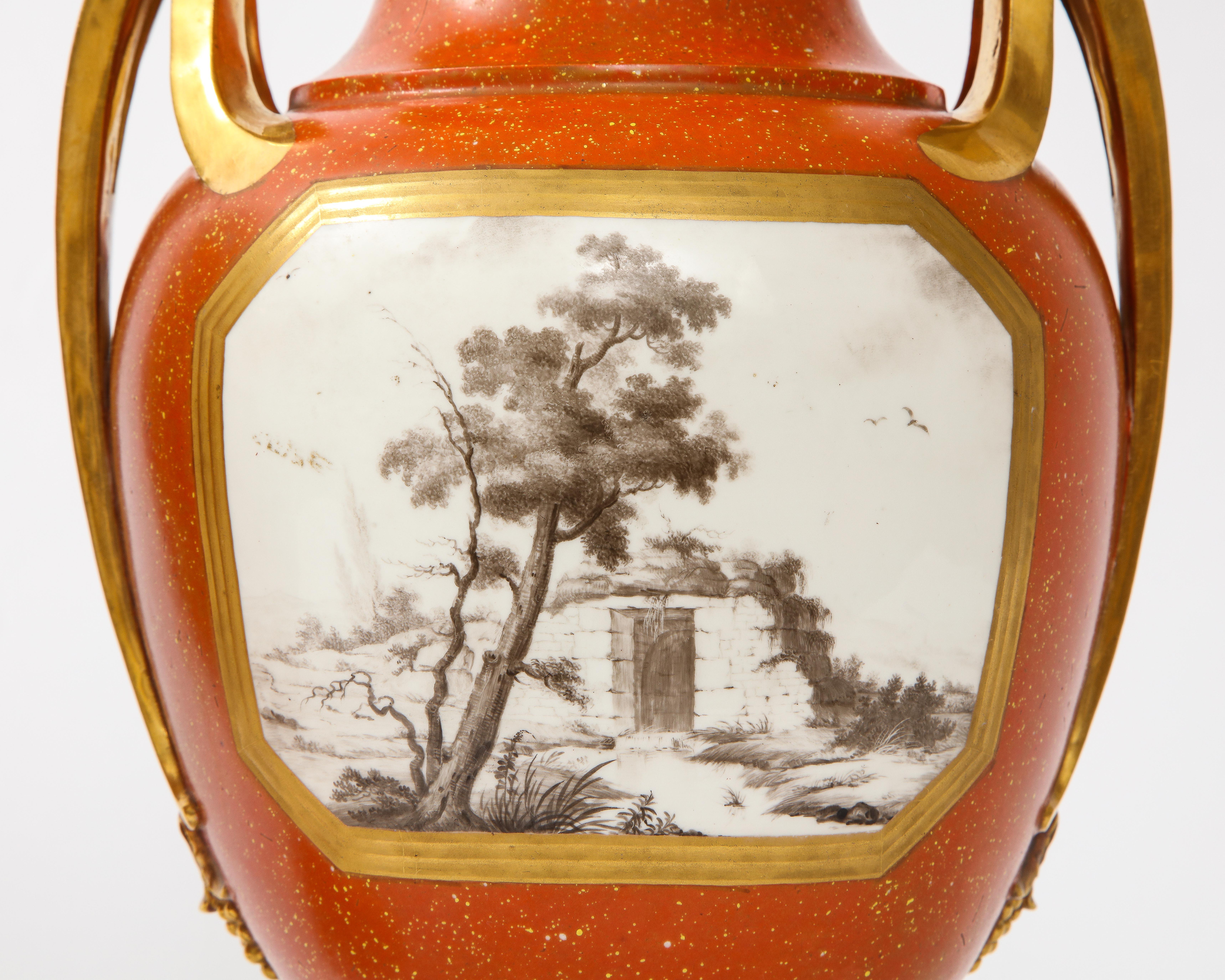 Pair 18 C. Sevres Porcelain Faux Porphyry Vases w/ Blue Script Sevres R.F. Mark For Sale 4