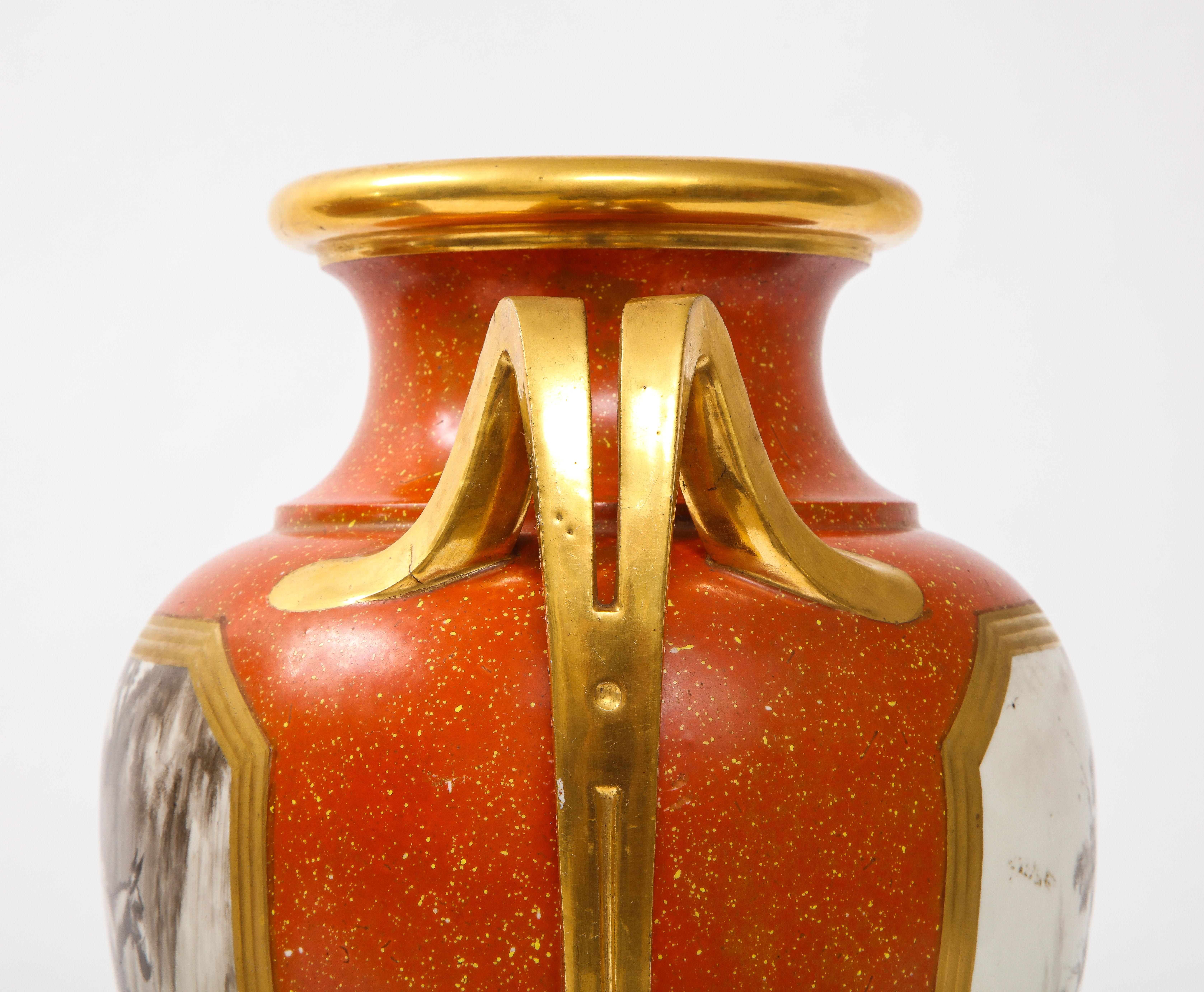 Pair 18 C. Sevres Porcelain Faux Porphyry Vases w/ Blue Script Sevres R.F. Mark For Sale 6