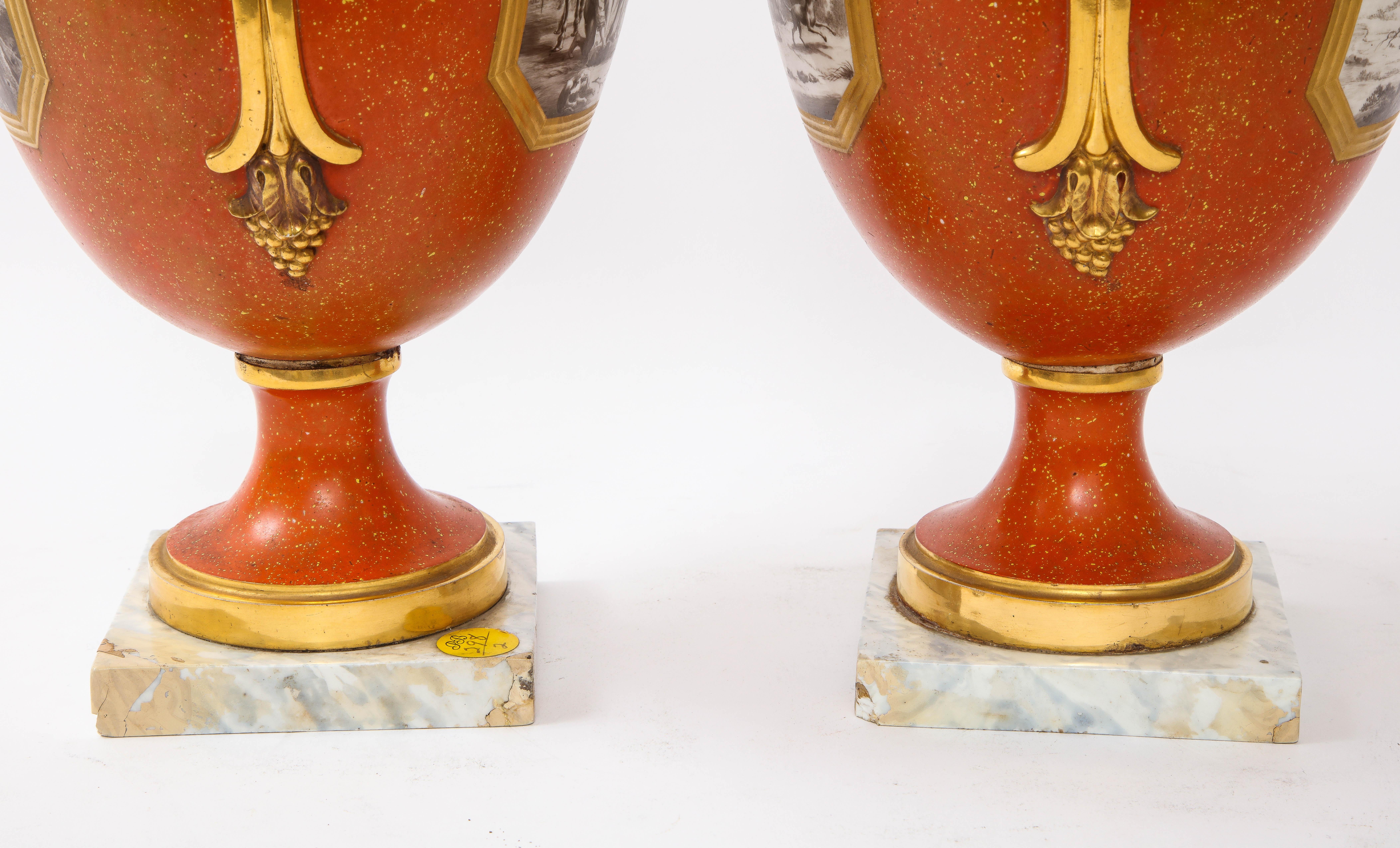 Pair 18 C. Sevres Porcelain Faux Porphyry Vases w/ Blue Script Sevres R.F. Mark For Sale 9