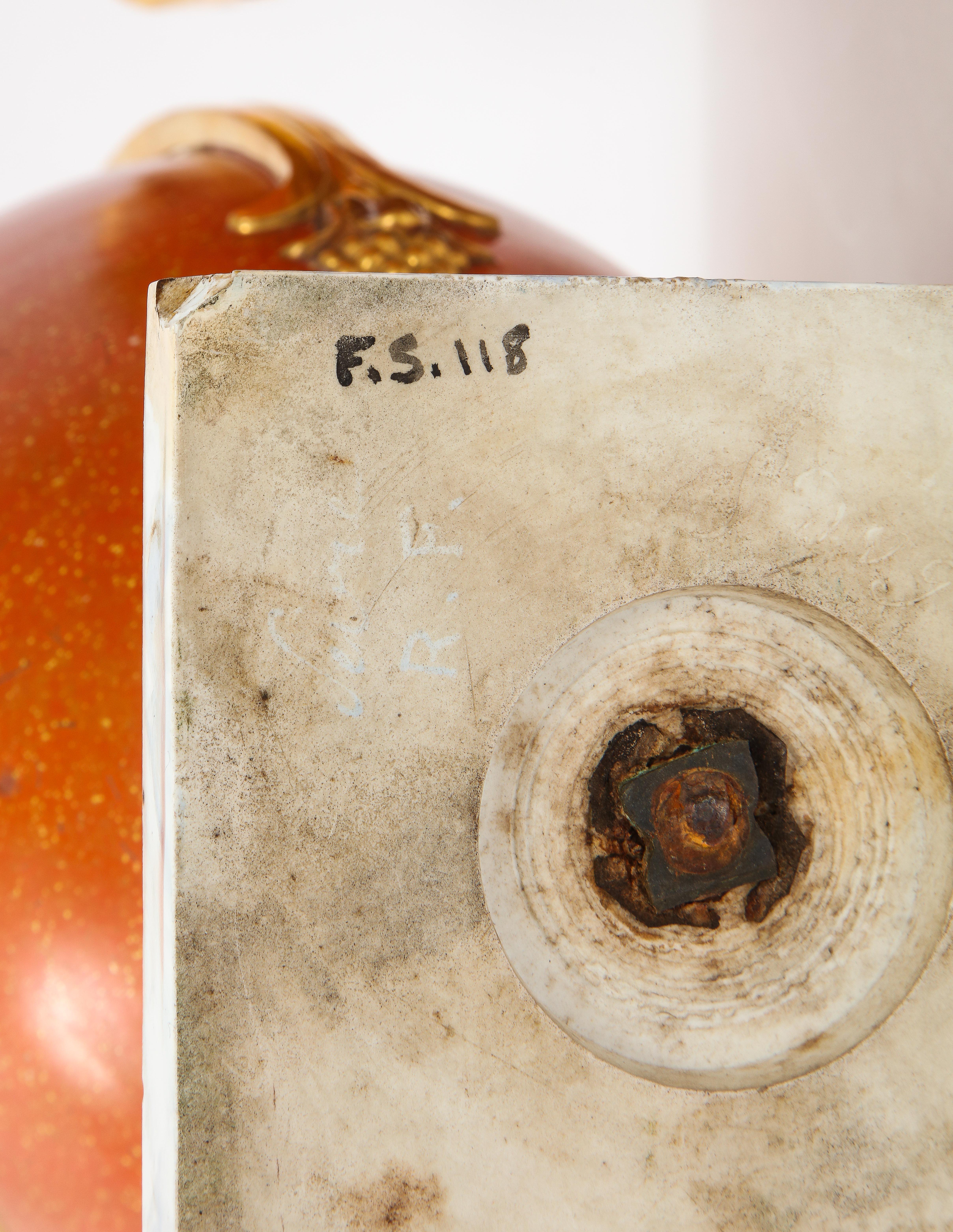 Pair 18 C. Sevres Porcelain Faux Porphyry Vases w/ Blue Script Sevres R.F. Mark For Sale 11