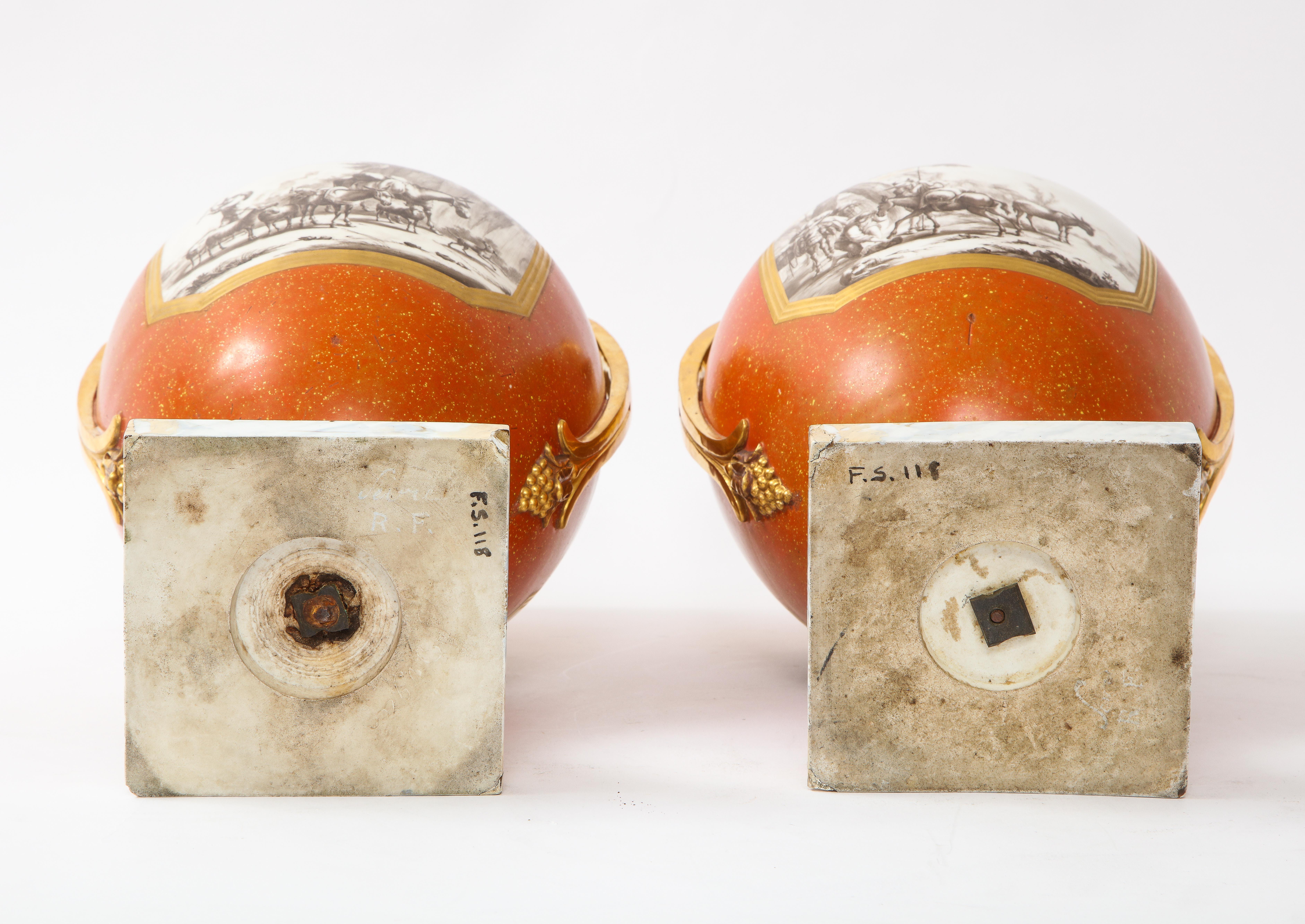 Pair 18 C. Sevres Porcelain Faux Porphyry Vases w/ Blue Script Sevres R.F. Mark For Sale 12