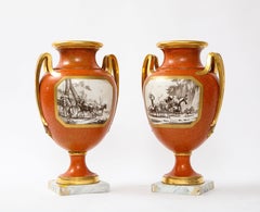 Pair 18 C. Sevres Porcelain Faux Porphyry Vases w/ Blue Script Sevres R.F. Mark