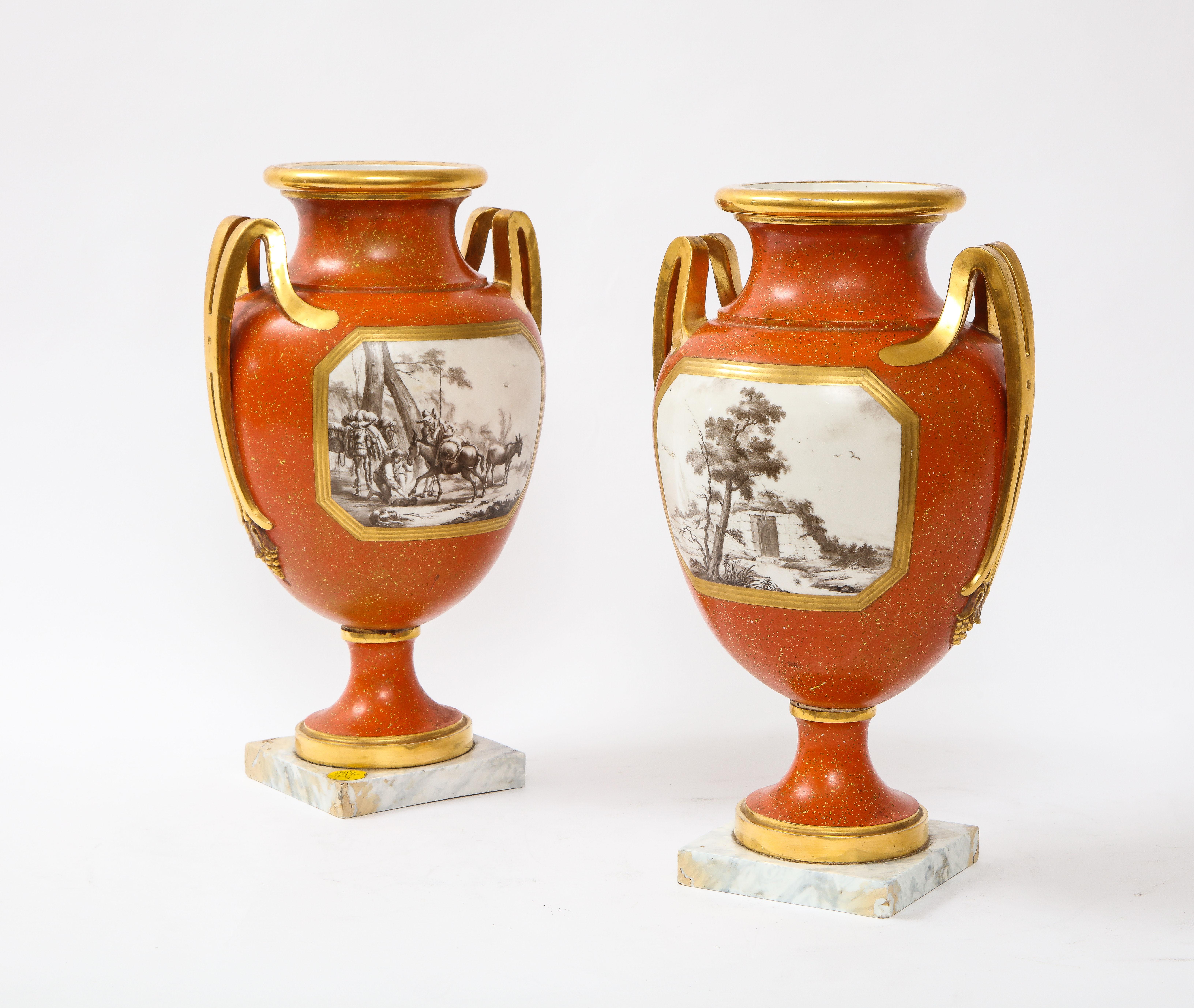 Pair 18 C. Sevres Porcelain Faux Porphyry Vases w/ Blue Script Sevres R.F. Mark In Good Condition For Sale In New York, NY