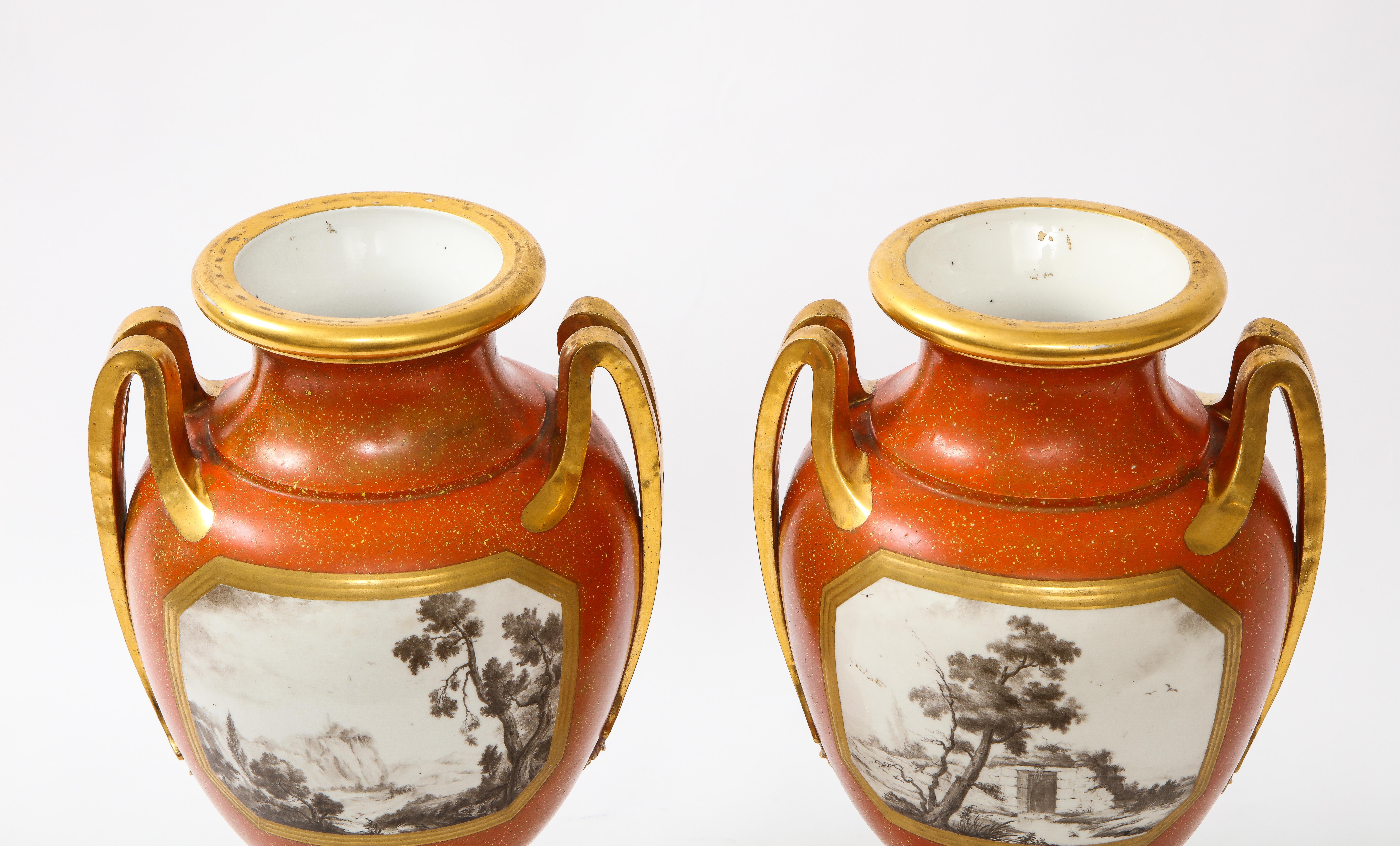 Pair 18 C. Sevres Porcelain Faux Porphyry Vases w/ Blue Script Sevres R.F. Mark For Sale 1