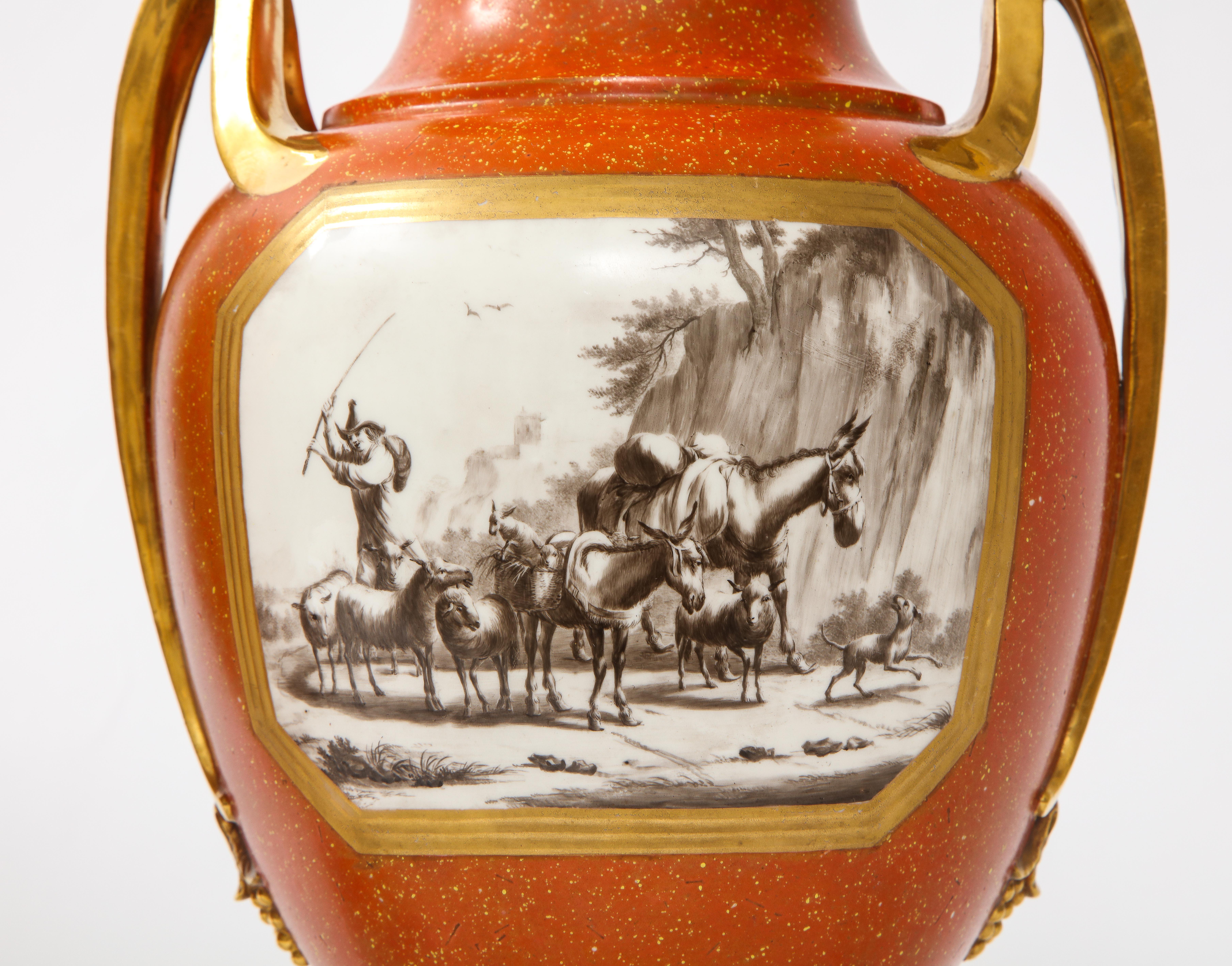 Pair 18 C. Sevres Porcelain Faux Porphyry Vases w/ Blue Script Sevres R.F. Mark For Sale 2