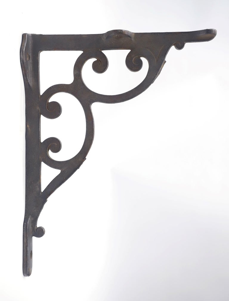 Pair 1800s Black Finished Cast Iron, Shelf Brackets For Sale at 1stDibs