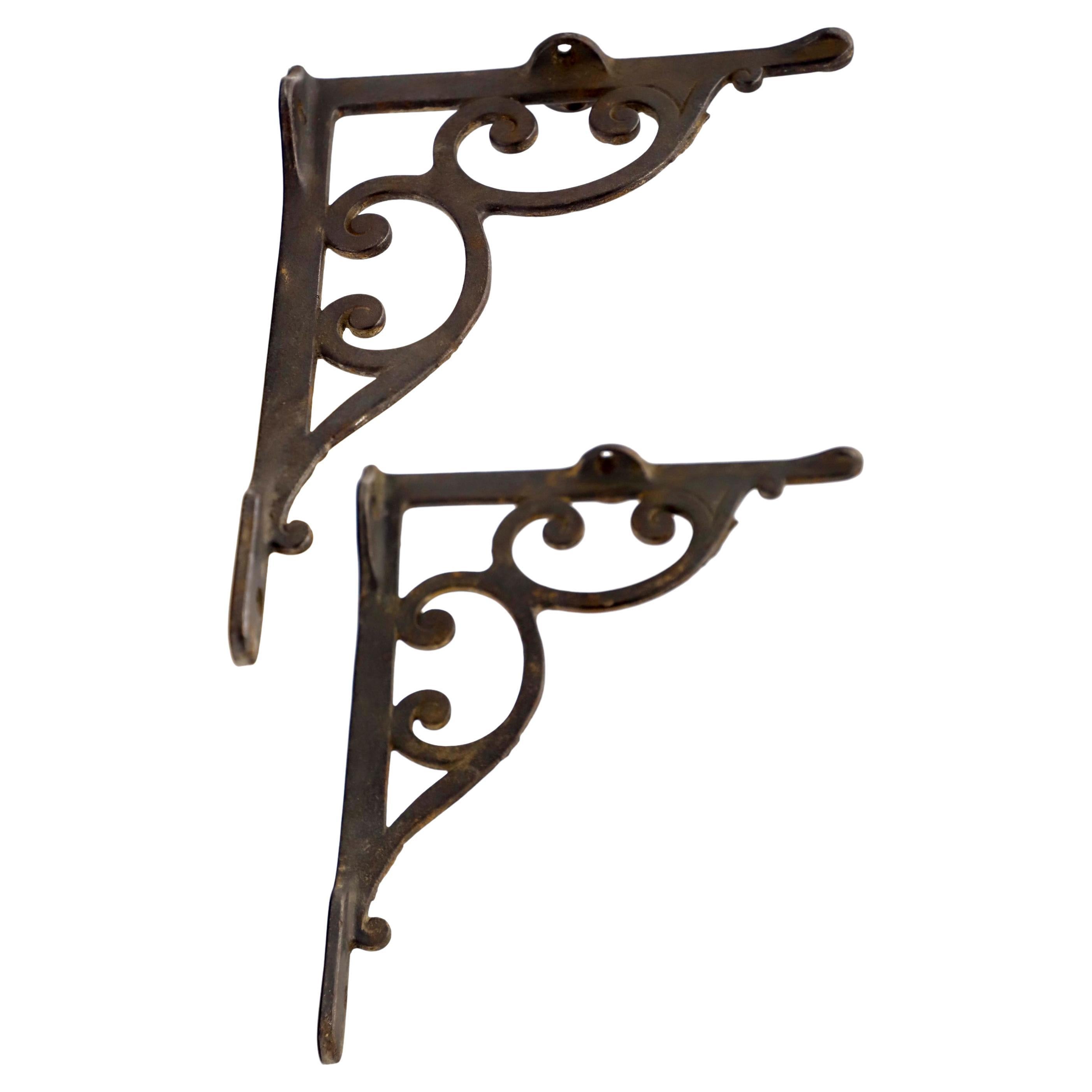 Pair of Industrial Heavy Duty Cast Iron Shelf Brackets For Sale at 1stDibs