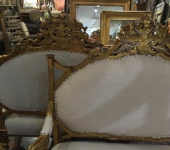 Pair of 1820-1830 Carved Italian Gilt Dragon Settees