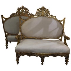 Pair of 1820-1830 Carved Italian Gilt Dragon Settees