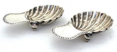 Pair 1893 English Sterling Silver Shell-Form Tea Caddy Spoons, Shell Feet