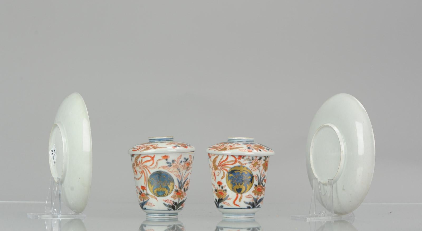 Pair of Japanese Porcelain Cup or Chocolate Beaker Saucer Imari Edo Period For Sale 6