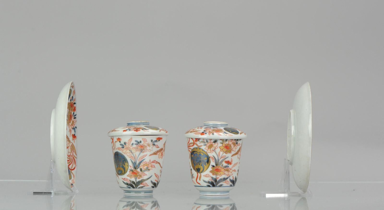 Pair of Japanese Porcelain Cup or Chocolate Beaker Saucer Imari Edo Period For Sale 7