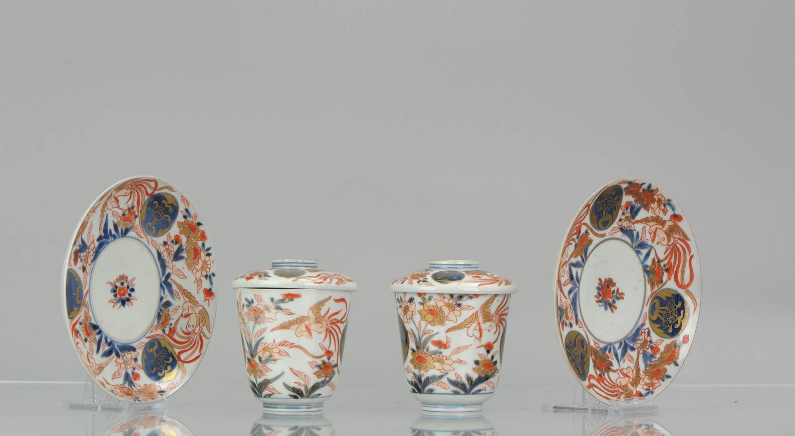 Pair of Japanese Porcelain Cup or Chocolate Beaker Saucer Imari Edo Period For Sale 8