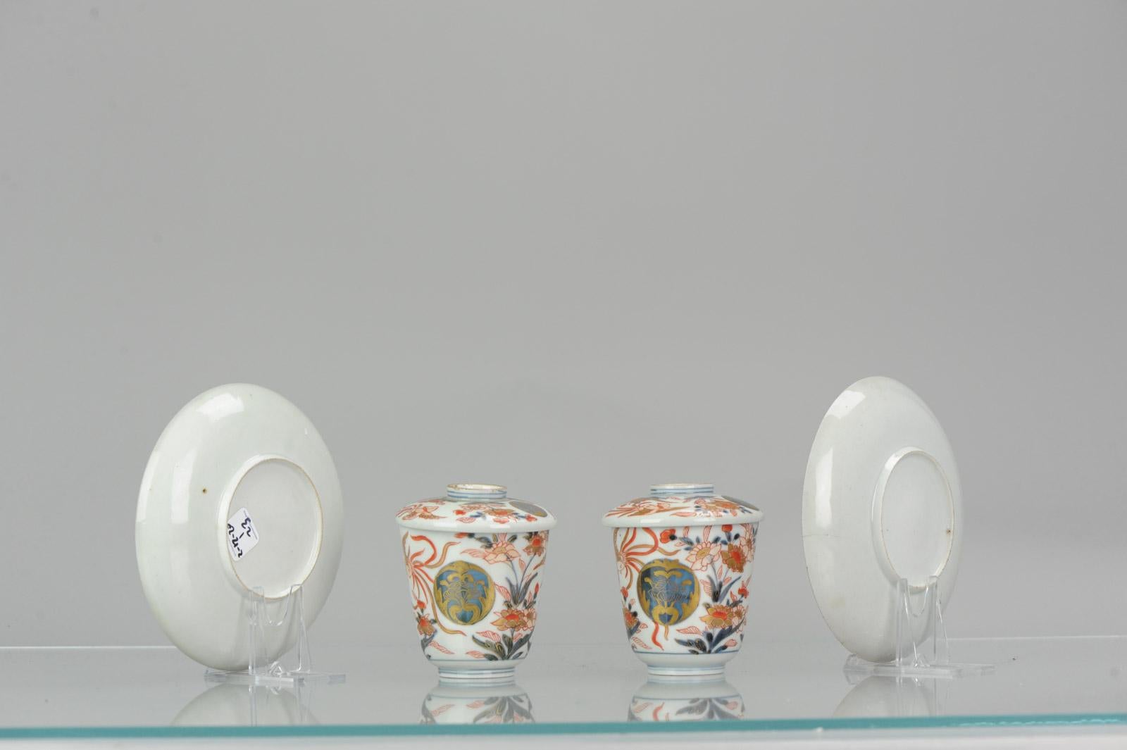Pair of Japanese Porcelain Cup or Chocolate Beaker Saucer Imari Edo Period For Sale 2
