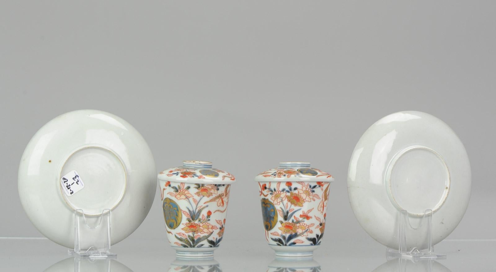 Pair of Japanese Porcelain Cup or Chocolate Beaker Saucer Imari Edo Period For Sale 3