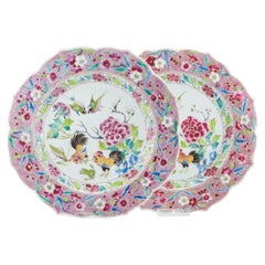 Antique Pair 18C Yongzheng/Qianlong Chinese Porcelain Plate Roosters Frog Birds