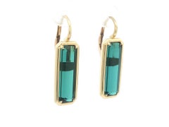 Pair 18k Yellow Gold GIA 9.28ctw Rare Blue Green Long Tourmaline Drop Earrings