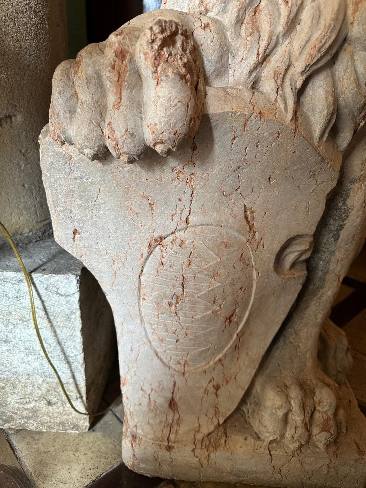 Pair 18th C. Carved Marble Terracotta Figures Lions Sculptures Garden Statues LA For Sale 4