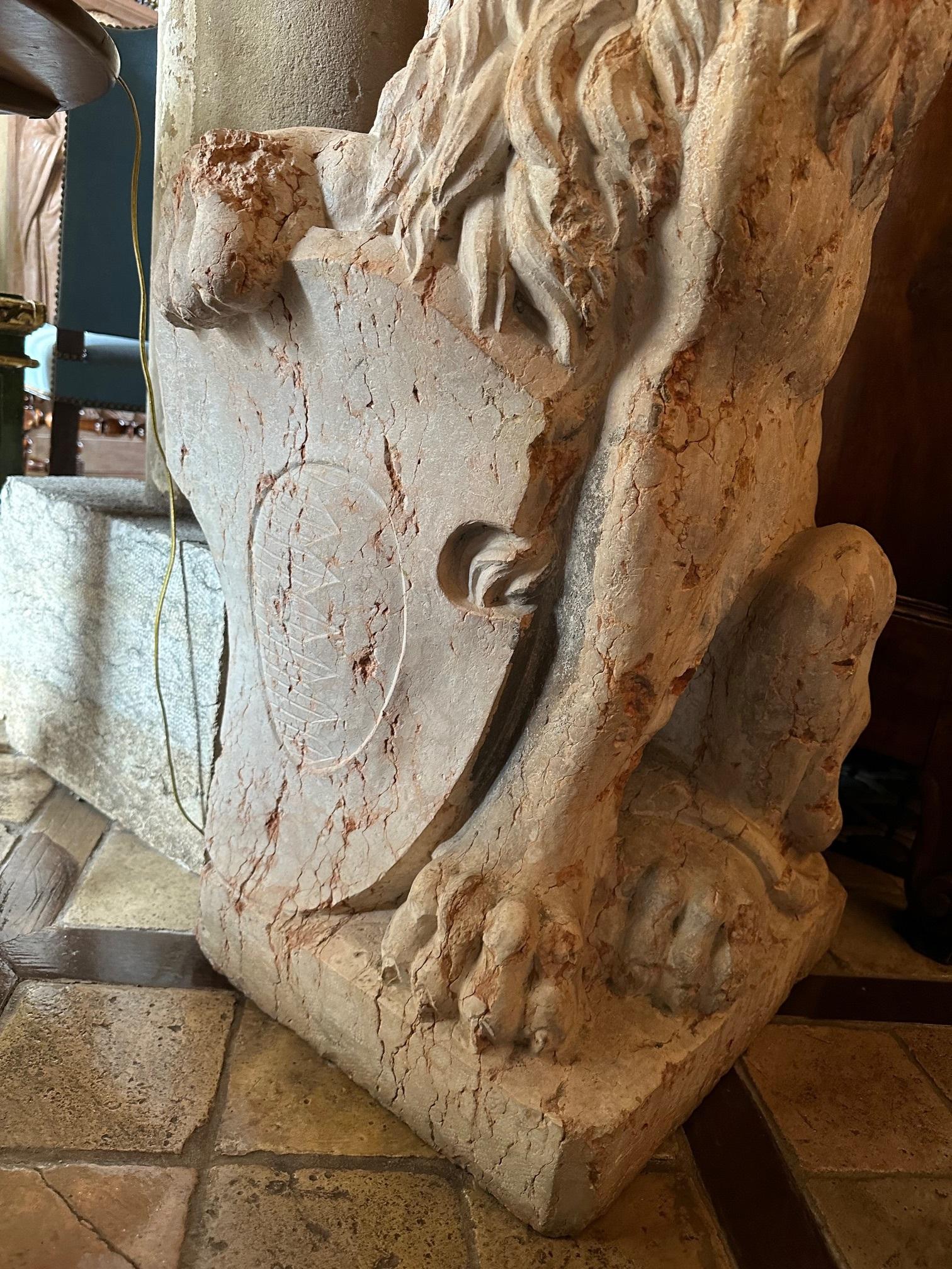 Pair 18th C. Carved Marble Terracotta Figures Lions Sculptures Garden Statues LA en vente 5