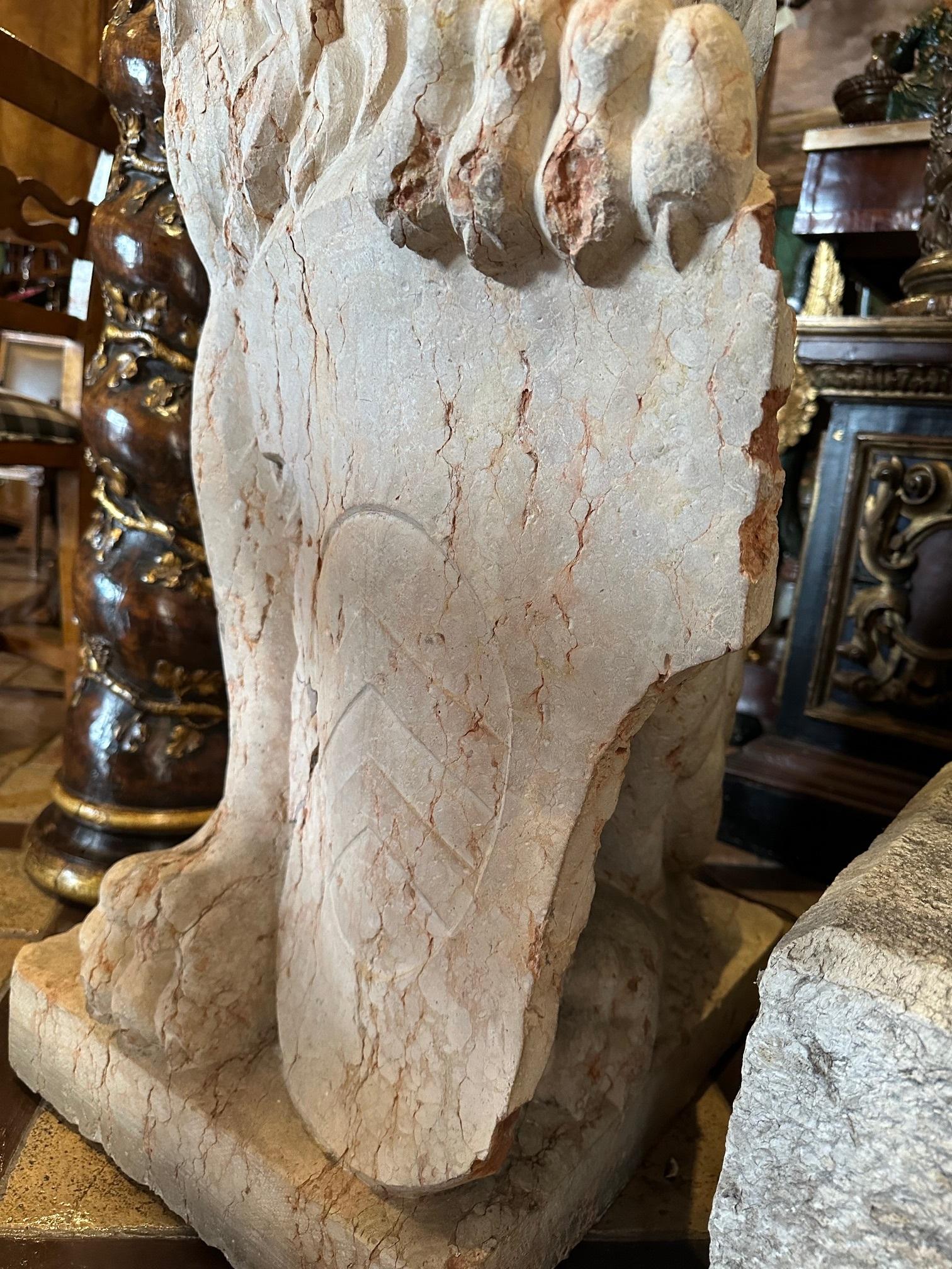 Pair 18th C. Carved Marble Terracotta Figures Lions Sculptures Garden Statues LA For Sale 9