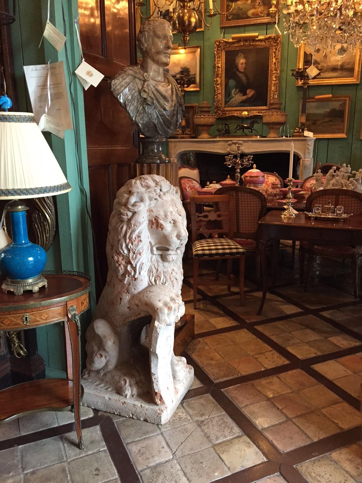 Pair 18th C. Carved Marble Terracotta Figures Lions Sculptures Garden Statues LA en vente 13