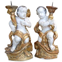Pair 18th c. Carved Wooden Putti