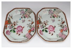 Pair 18th c. Chinese Export Porcelain Platters Decorated in Famille Rose Palette