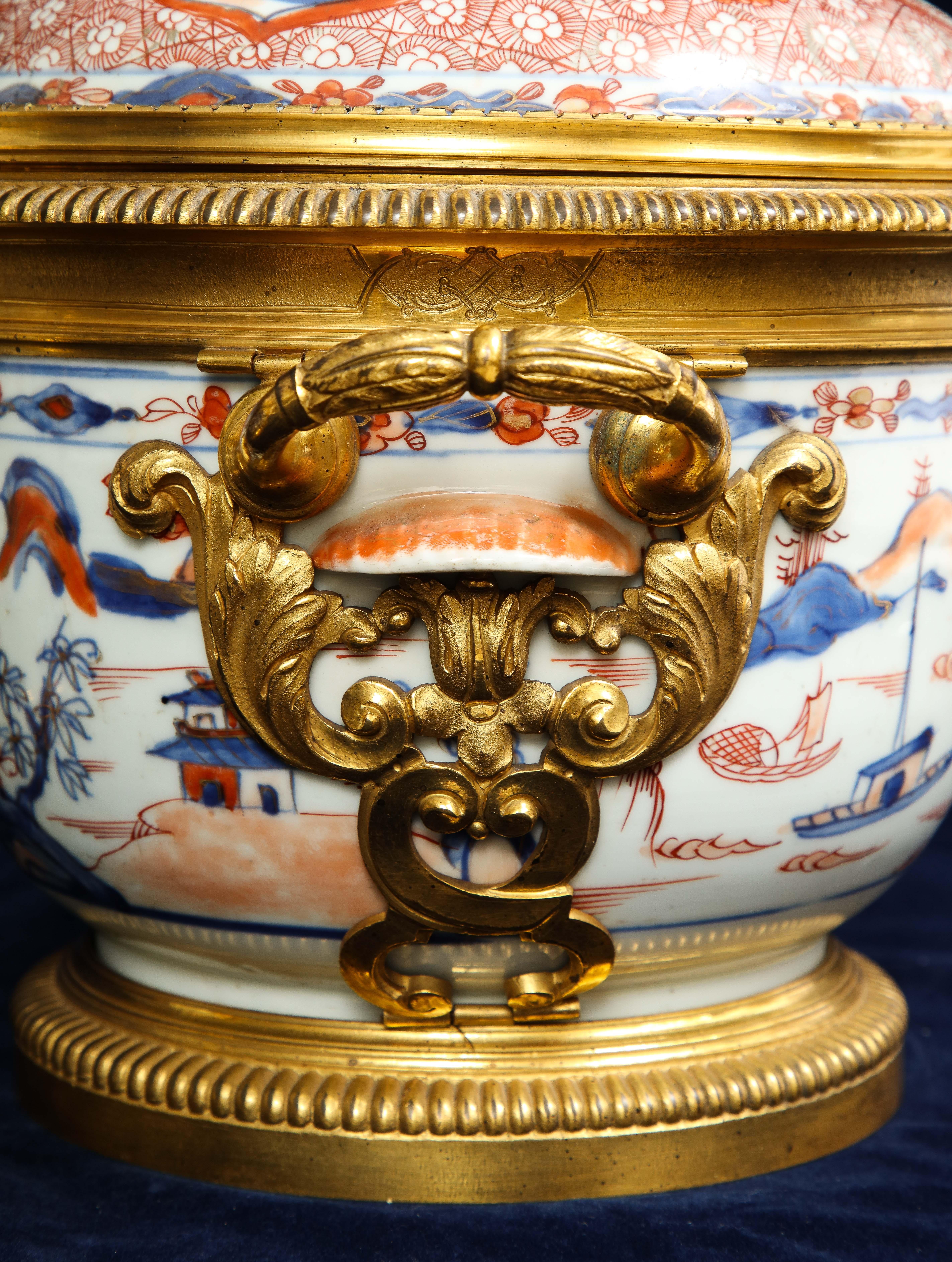 Pair 18th C. Chinese Imari Porcelain & French Ormolu Mounted Covered Cachepots For Sale 10