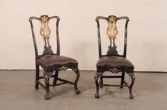Pair 18th C. Danish Rococo Side Chairs with Leather Seats