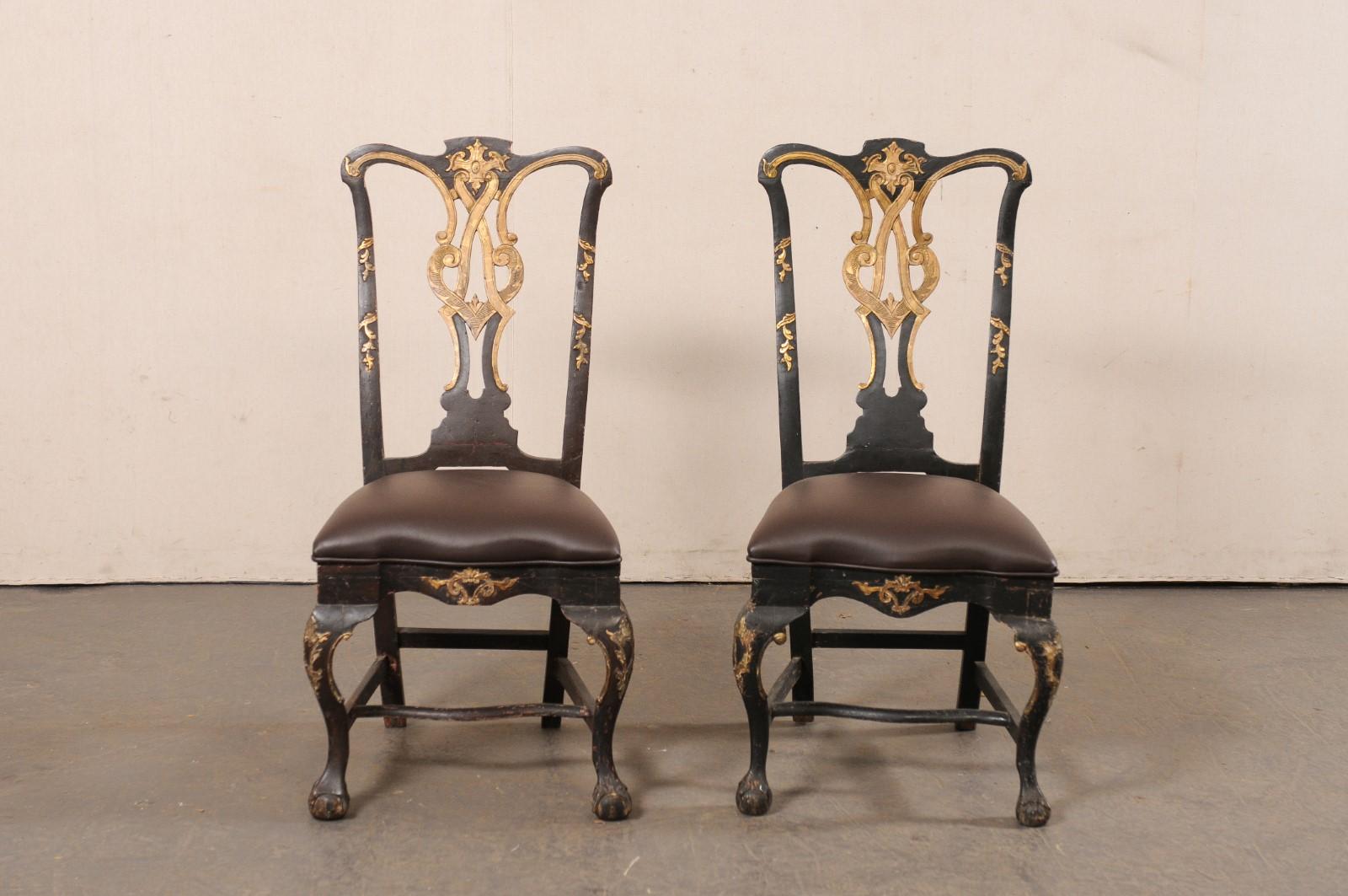 Paire de chaises d'appoint rococo danoises du 18ème siècle avec sièges en cuir en vente 2