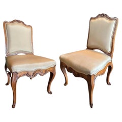 Pair 18th C. Game Table of Antique side Chairs Hand Carved Wood Walnut Regence