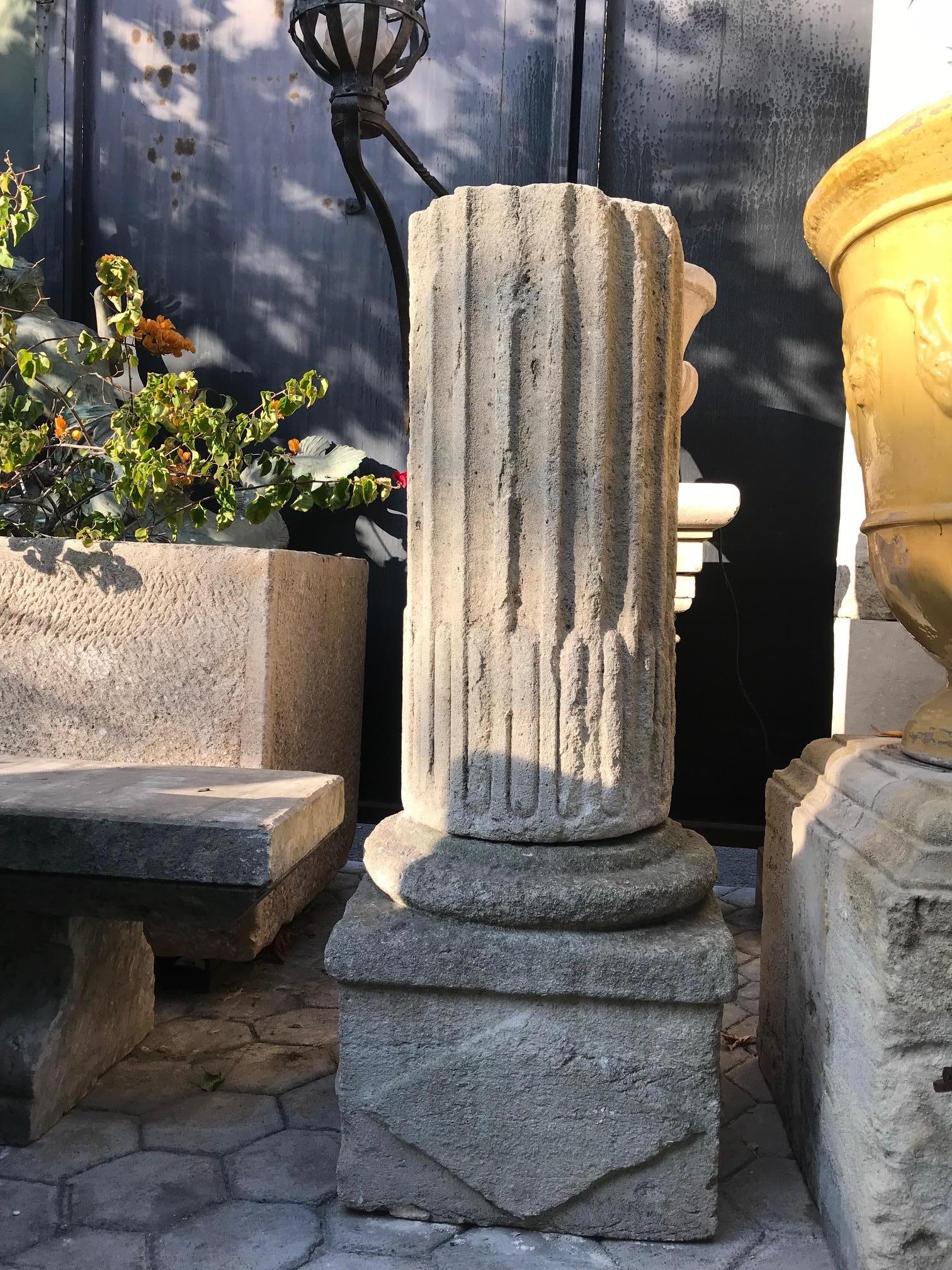 Pair Hand Carved Stone Columns Garden Posts Base Pedestal Antiques Los Angeles  For Sale 1