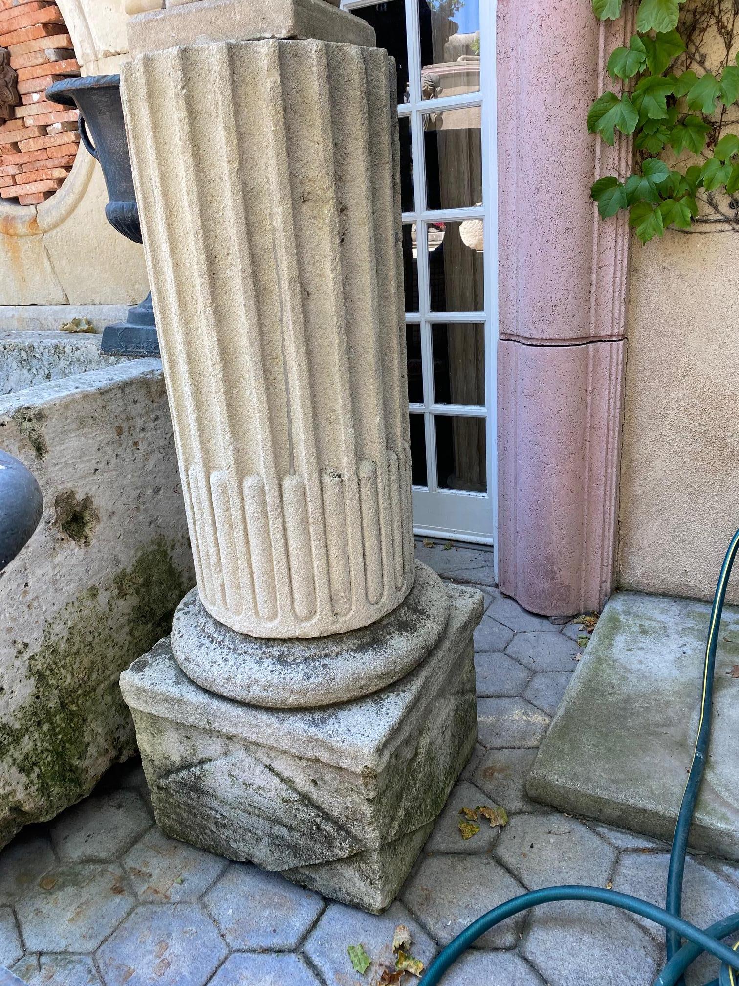 Hand-Carved Pair Hand Carved Stone Columns Garden Posts Base Pedestal Antiques Los Angeles  For Sale