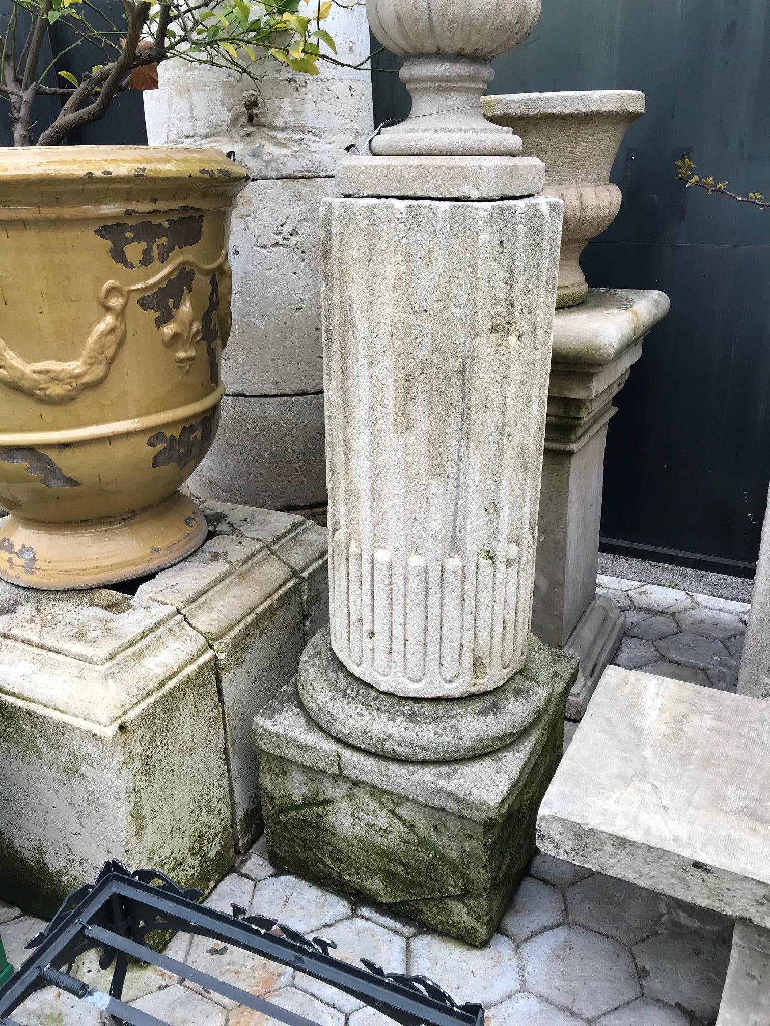 Pair Hand Carved Stone Columns Garden Posts Base Pedestal Antiques Los Angeles  In Good Condition For Sale In West Hollywood, CA