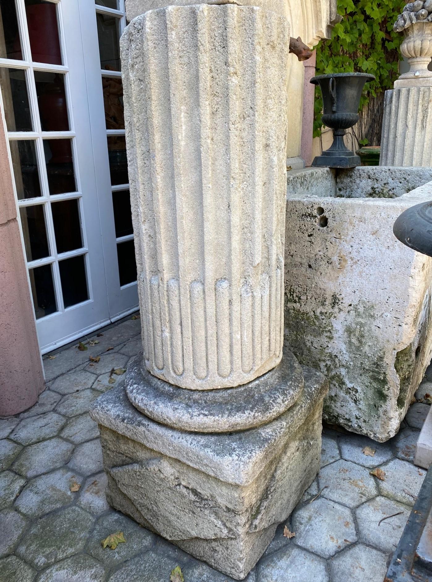 18th Century and Earlier Pair Hand Carved Stone Columns Garden Posts Base Pedestal Antiques Los Angeles  For Sale