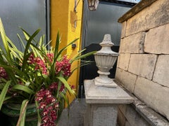 Pair 18th C. Hand Carved Stone Finials Architectural Element Urn Center Pieces