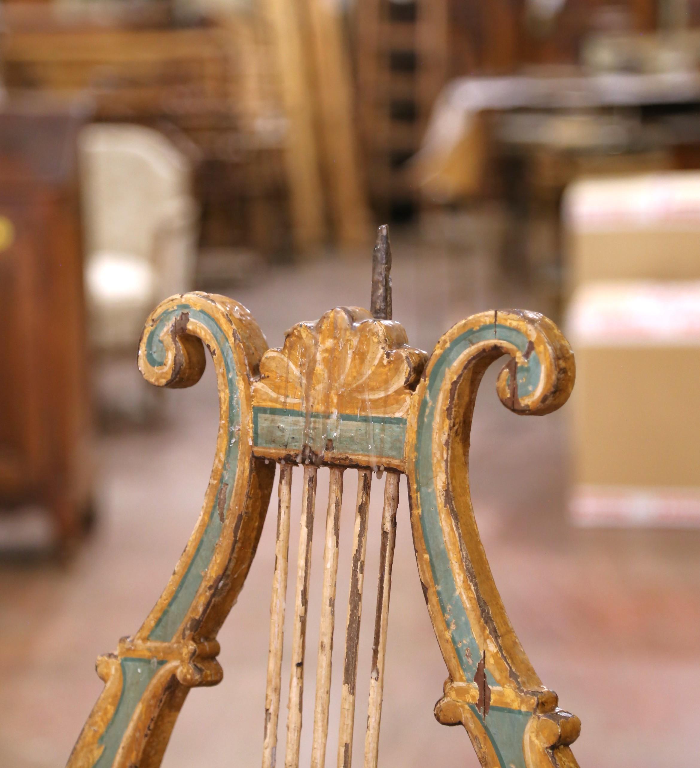 Neoclassical Pair 18th C. Italian Giltwood and Polychrome Lyre-Form Architectural Ornaments For Sale