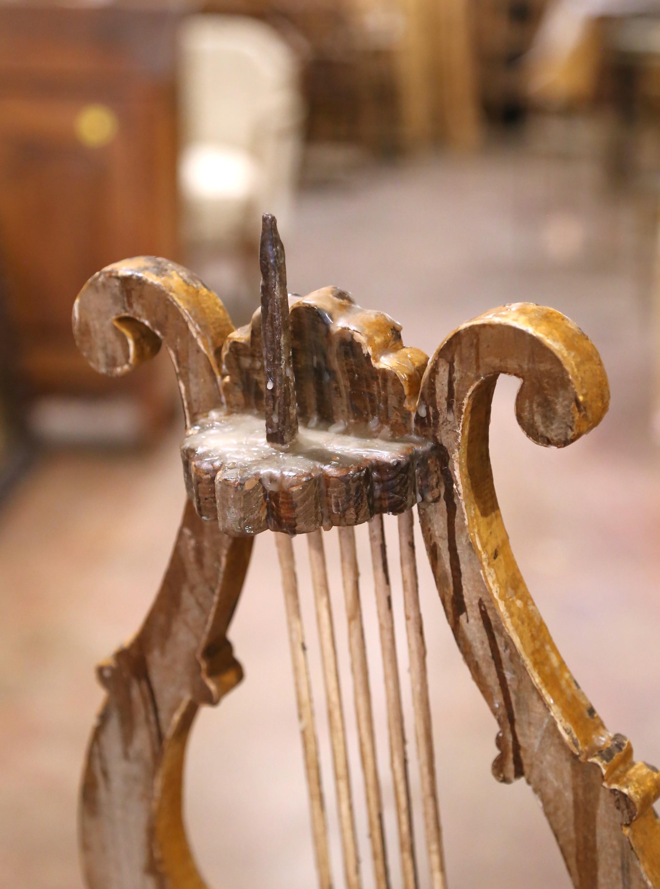 Pair 18th C. Italian Giltwood and Polychrome Lyre-Form Architectural Ornaments For Sale 2