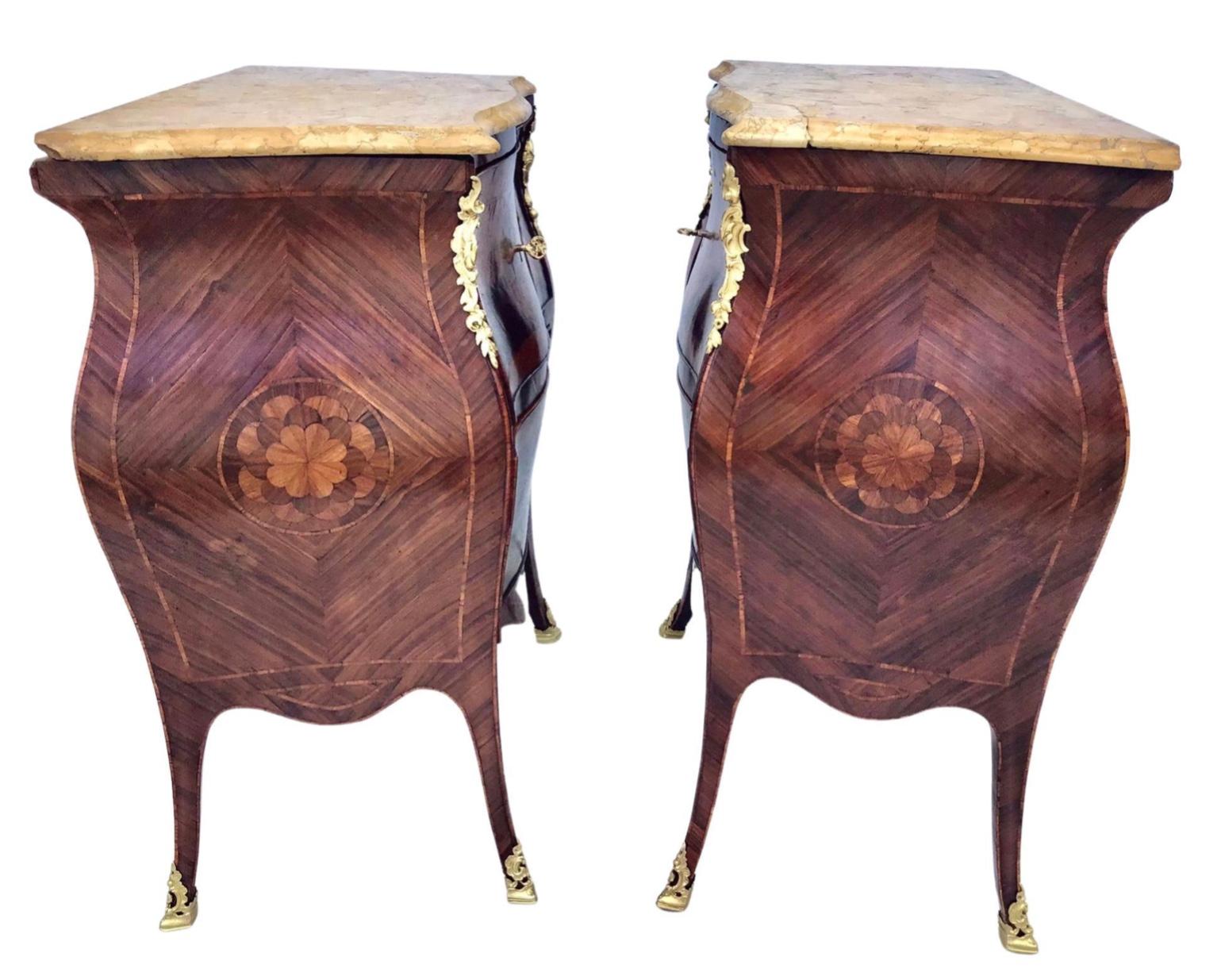 Rococo  18th Century Italian Neapolitan Inlaid Nightstand Bed Side Tables Commodini For Sale